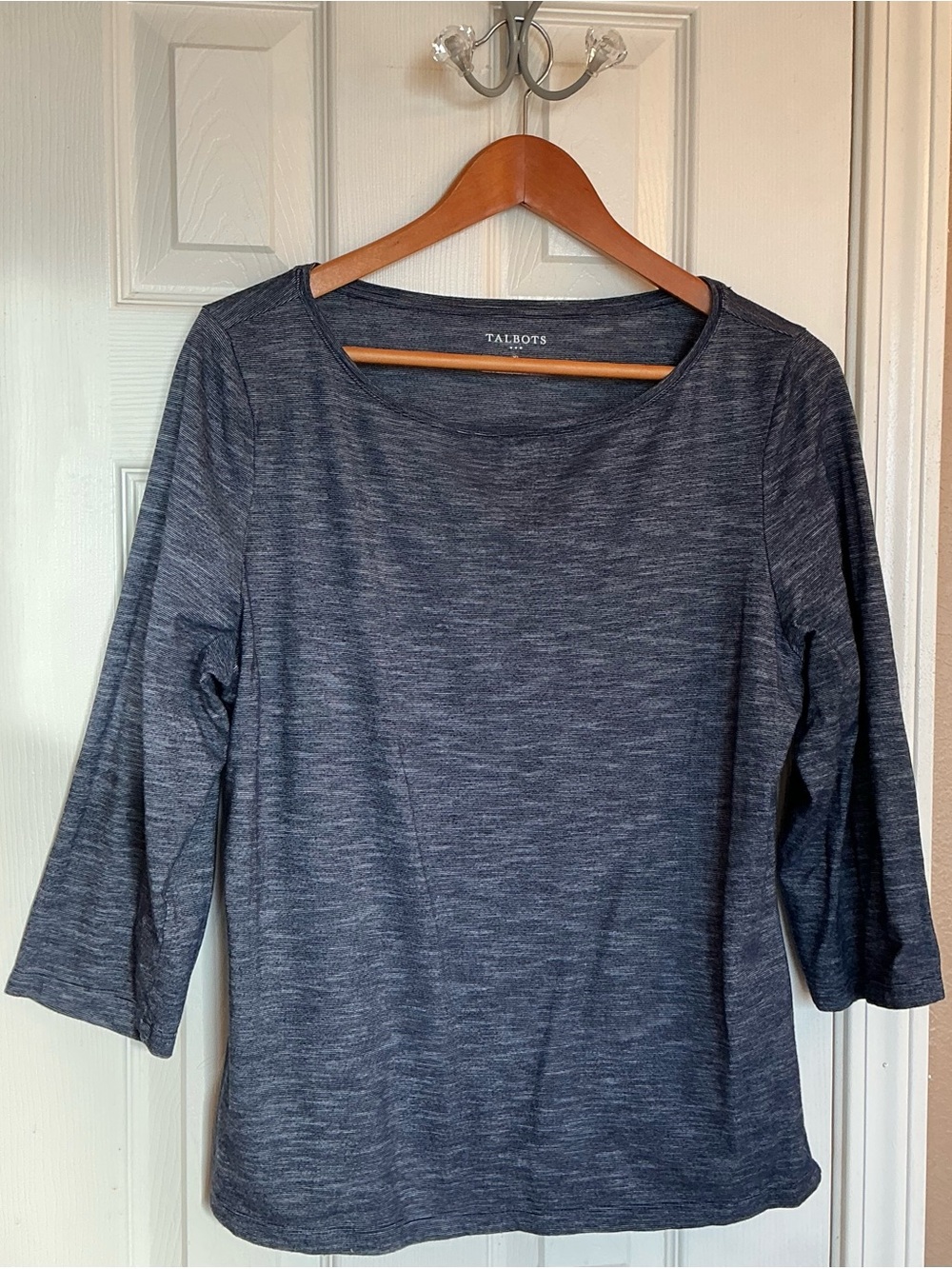 Talbots Women's Classic Heathered Navy Blue Scoop Neck 3/4 Sleeve Top Size XL